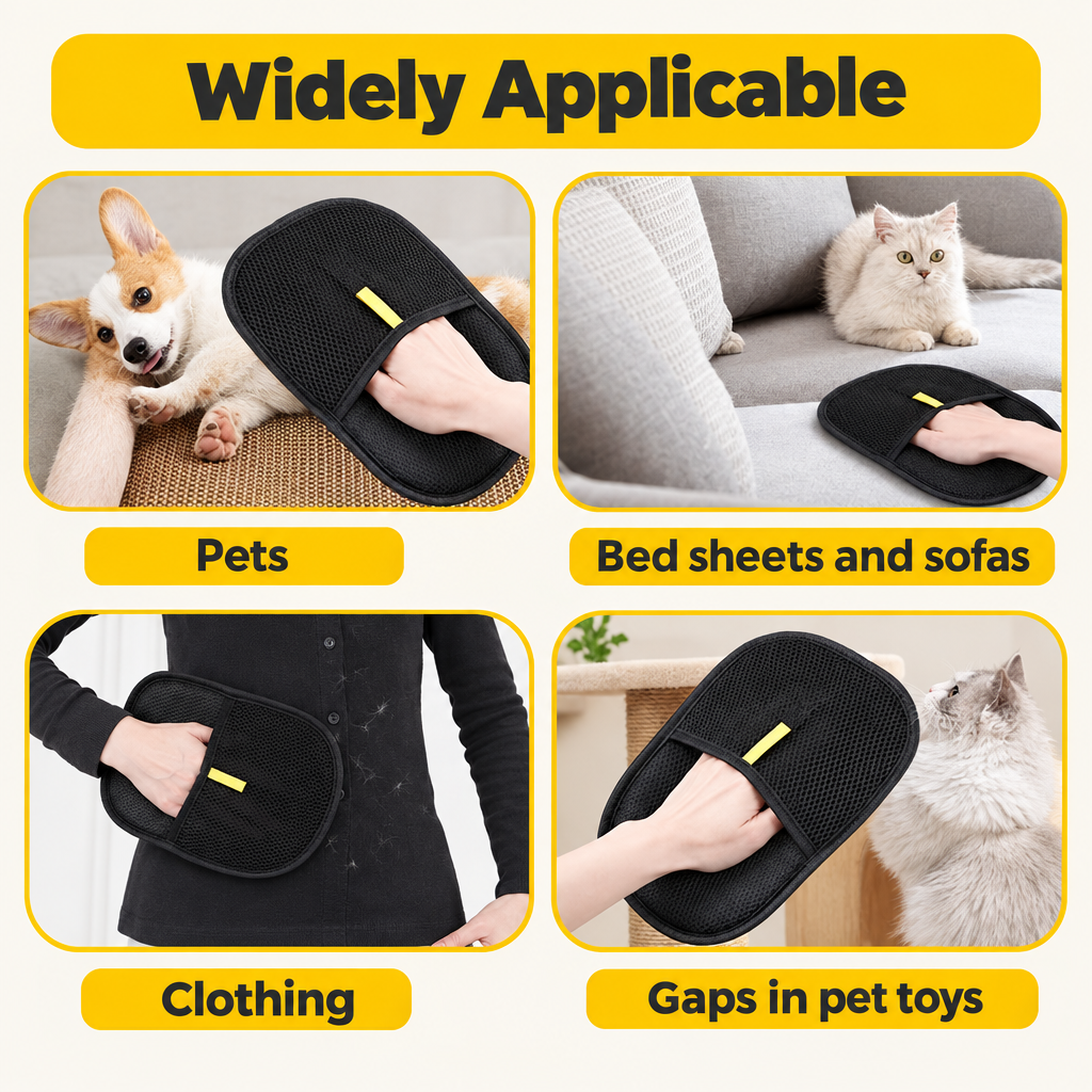 Pet hair remover glove feature infographic