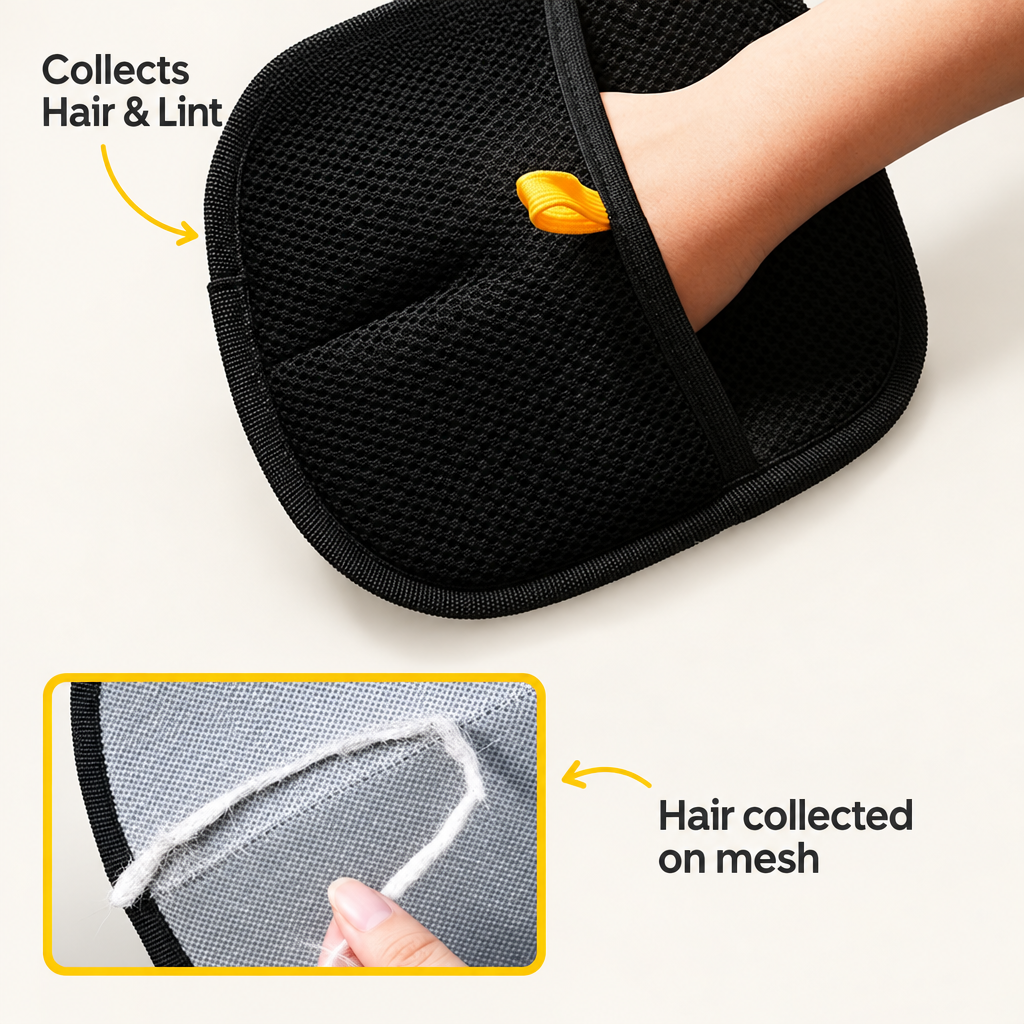 Pet hair remover glove feature infographic