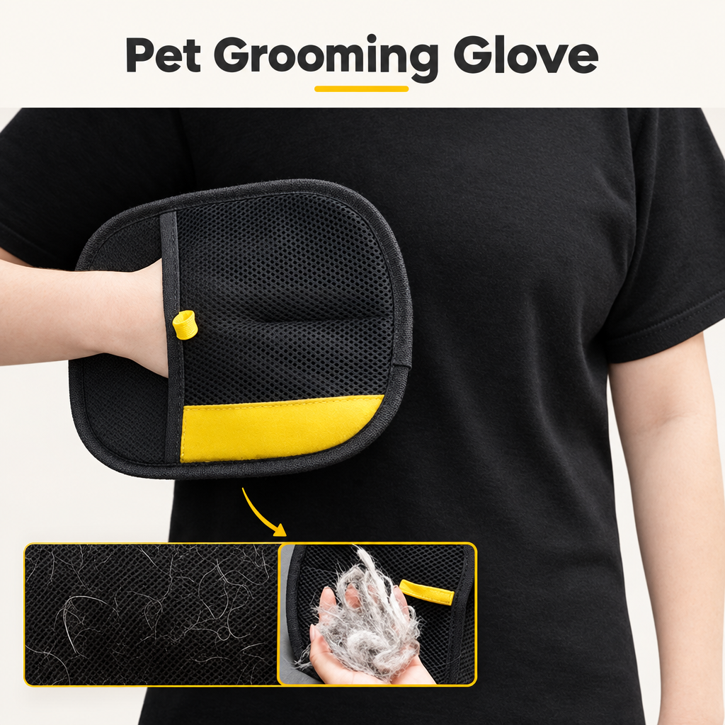 Pet hair remover glove feature infographic